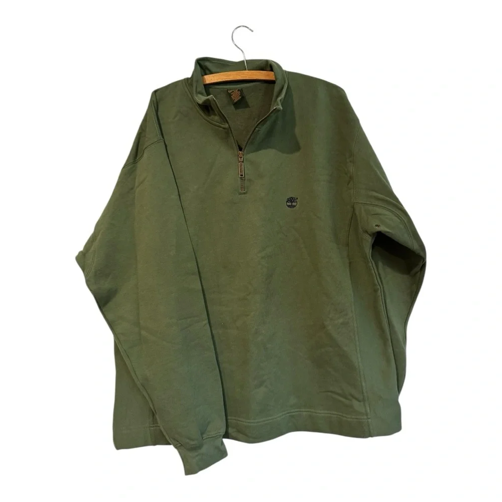 Timberland Weathergear Men’s Quarter Zip Pullover Sweatshirt Size L Olive Green